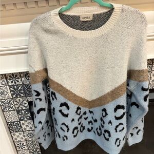 ADORA Women's Leopard Print Sweater - Cream, Brown, and Blue